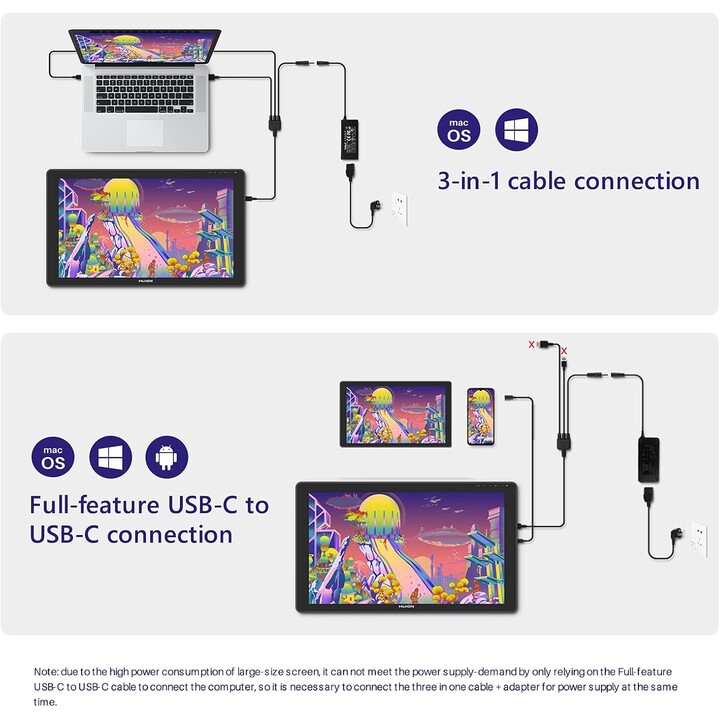 Mesa digitalizadora HUION Kamvas 24 Plus 5080 linhas por polegada 526,85 x 296,35 mm USB-C Preto