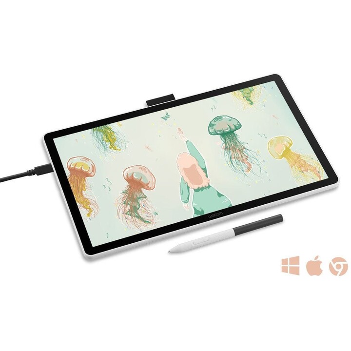 Wacom One 14 DTC141W0 14" FHD pen display 4096 pressure levels USB-C 2540 lpi IPS 60Hz anti-glare 0.75kg white