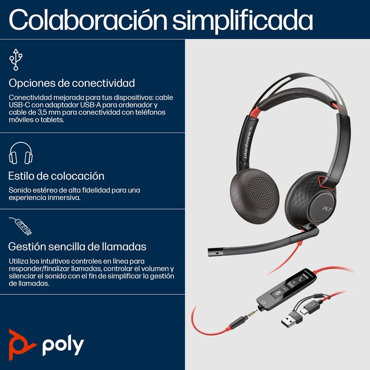 Poly Blackwire 5220 Kopfhörer, schwarz