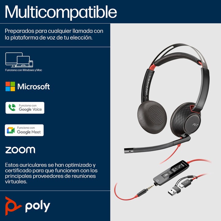 Auriculares poly blackwire 5220 negro
