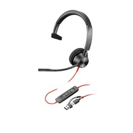 Auriculares poly monoaurales blackwire 3310 con certificación microsoft teams usb - c + adaptador usb - c - a