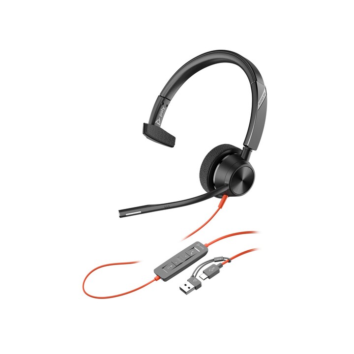 Casque mono Blackwire 3310 certifié Microsoft Teams, avec câble USB-C et adaptateur USB-C vers A