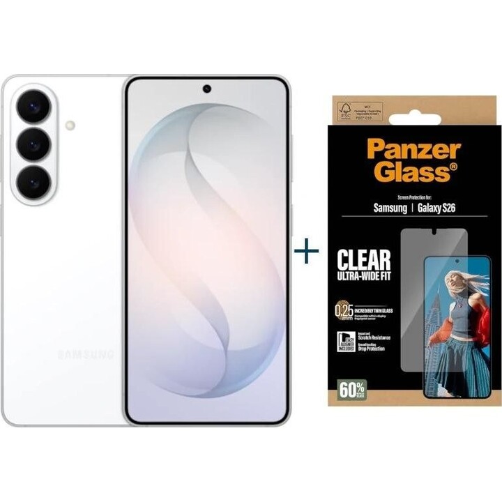Samsung Galaxy S26 5G 256 GB 12 GB Bianco + Protezione Panzer
