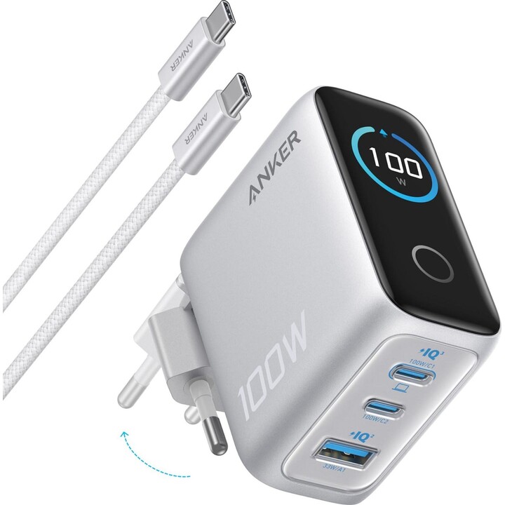 ANKER Charger 100W Ladegert inkl. Display 2x USB-C 1x USB-A silber