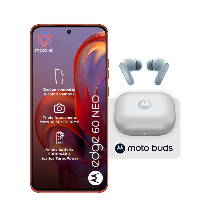 Smartphone MOTOROLA Edge 60 Neo - 5G · NFC · Dimensity 7400 · 6.36 P-OLED ·  8GB · 256GB · Android 15 · Auriculares Moto Buds · 