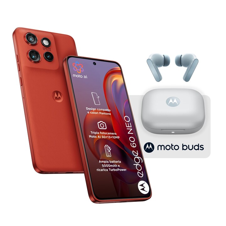 Smartphone MOTOROLA Edge 60 Neo - 5G · NFC · Dimensity 7400 · 6.36 P-OLED ·  8GB · 256GB · Android 15 · Auriculares Moto Buds · 