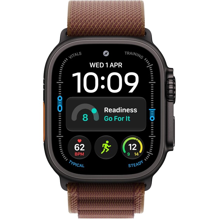 Apple Watch Ultra 4 GPS Cellular 49 mm, schwarzes Titangehäuse, Alpine Loop in Burgunderrot, Größe L