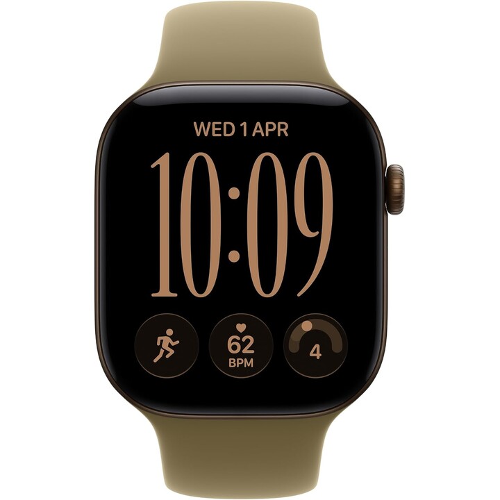 Apple Watch Series 12 GPS 46 mm, Aluminiumgehäuse in Dunkelbronze, Sportarmband in Olivgrün, Größe M/L