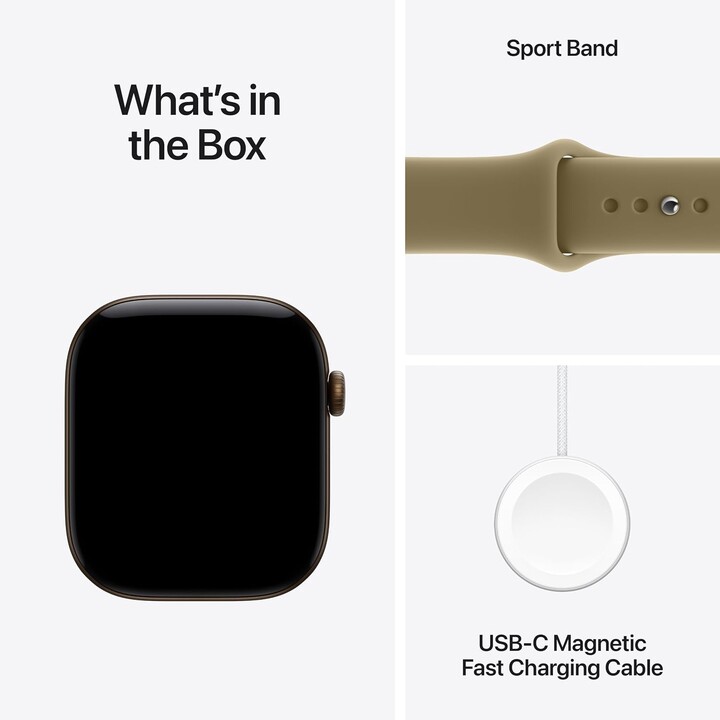 Apple Watch Série 12 GPS 46 mm, boîtier en aluminium bronze foncé, bracelet Sport couleur olive, taille M/L