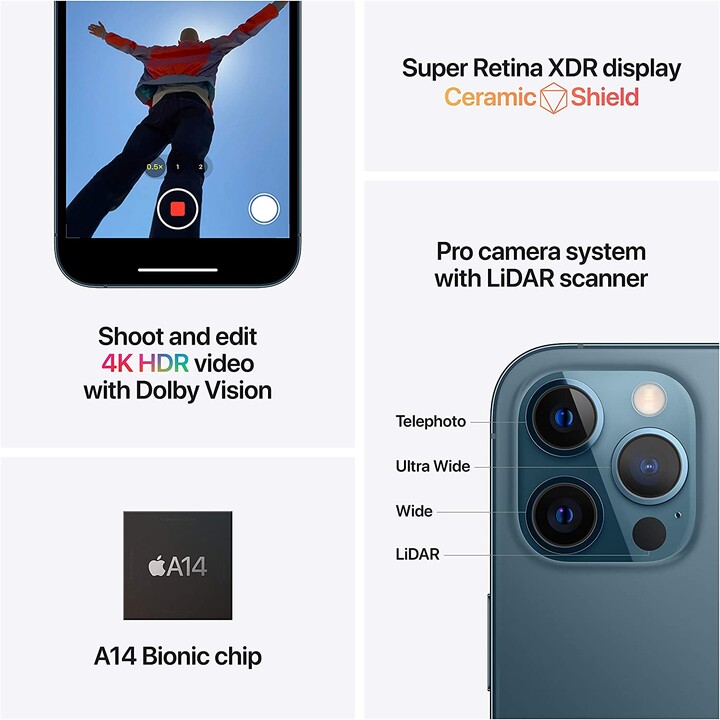Apple iPhone 12 Pro Max 128GB Gray, Renovado, Grado A